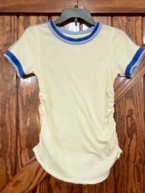 We The Free Cream Tee with Blue Trim - Short Sleeve